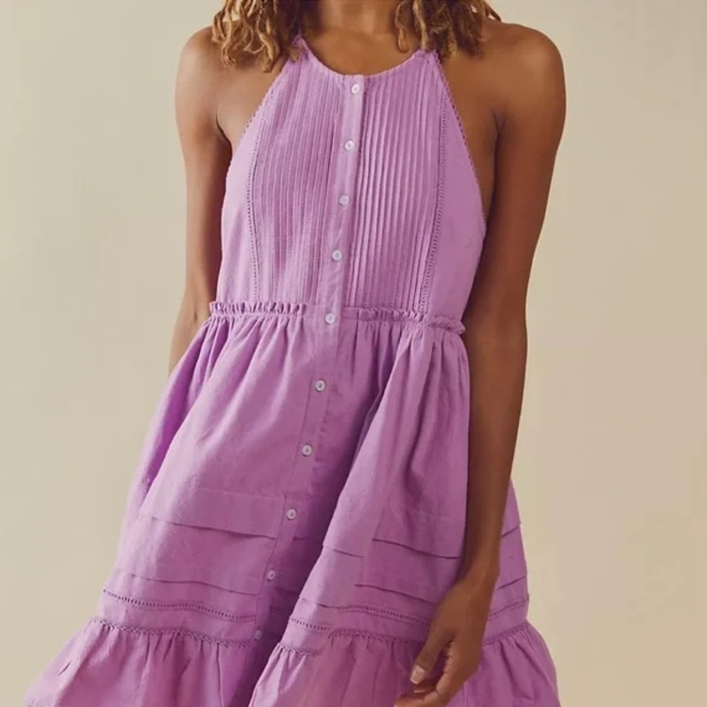 Free People Lilac Halter Button-Front Sundress